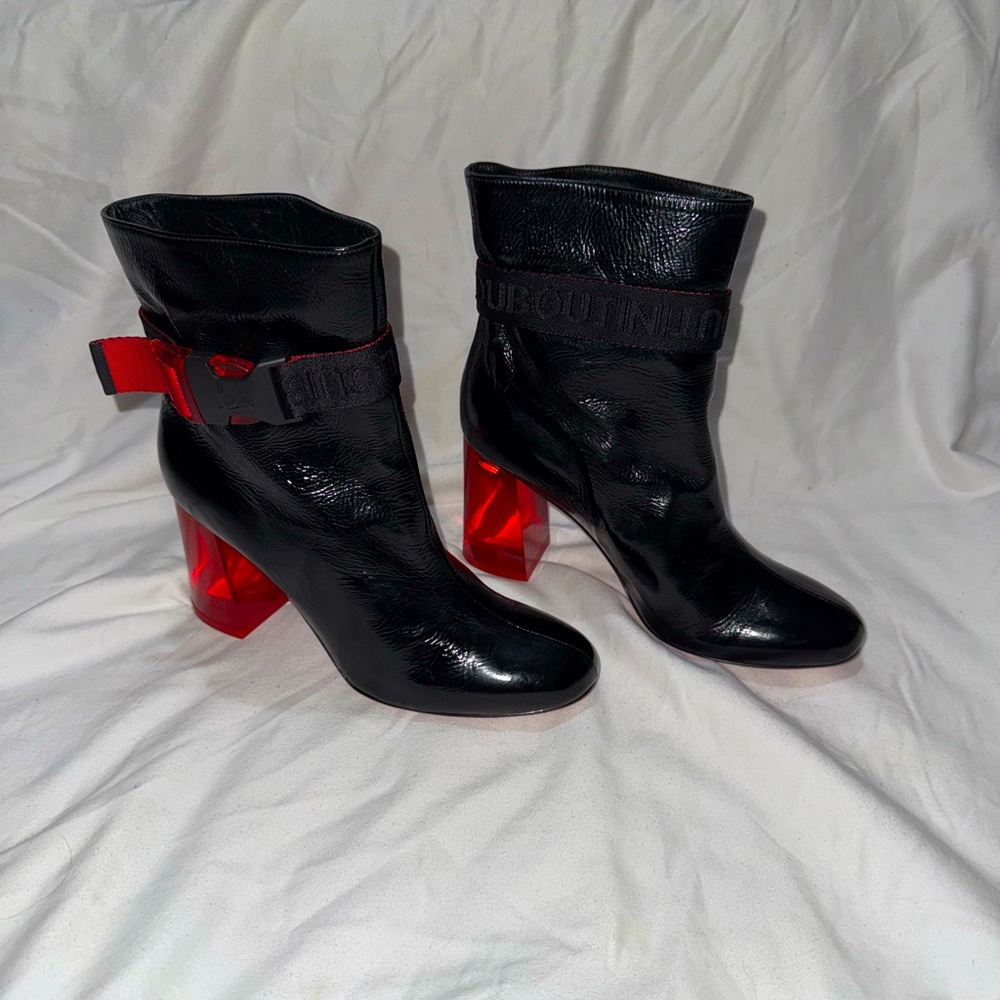 Christian Louboutin Telesiege Patent Leather Block Heel Booties